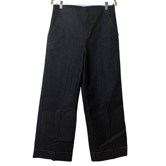 Scanlan Theodore Denim - Scanlan Theodore Womens Dark Wash Wide-Leg Denim Pants High-Waist Trouser Size 8